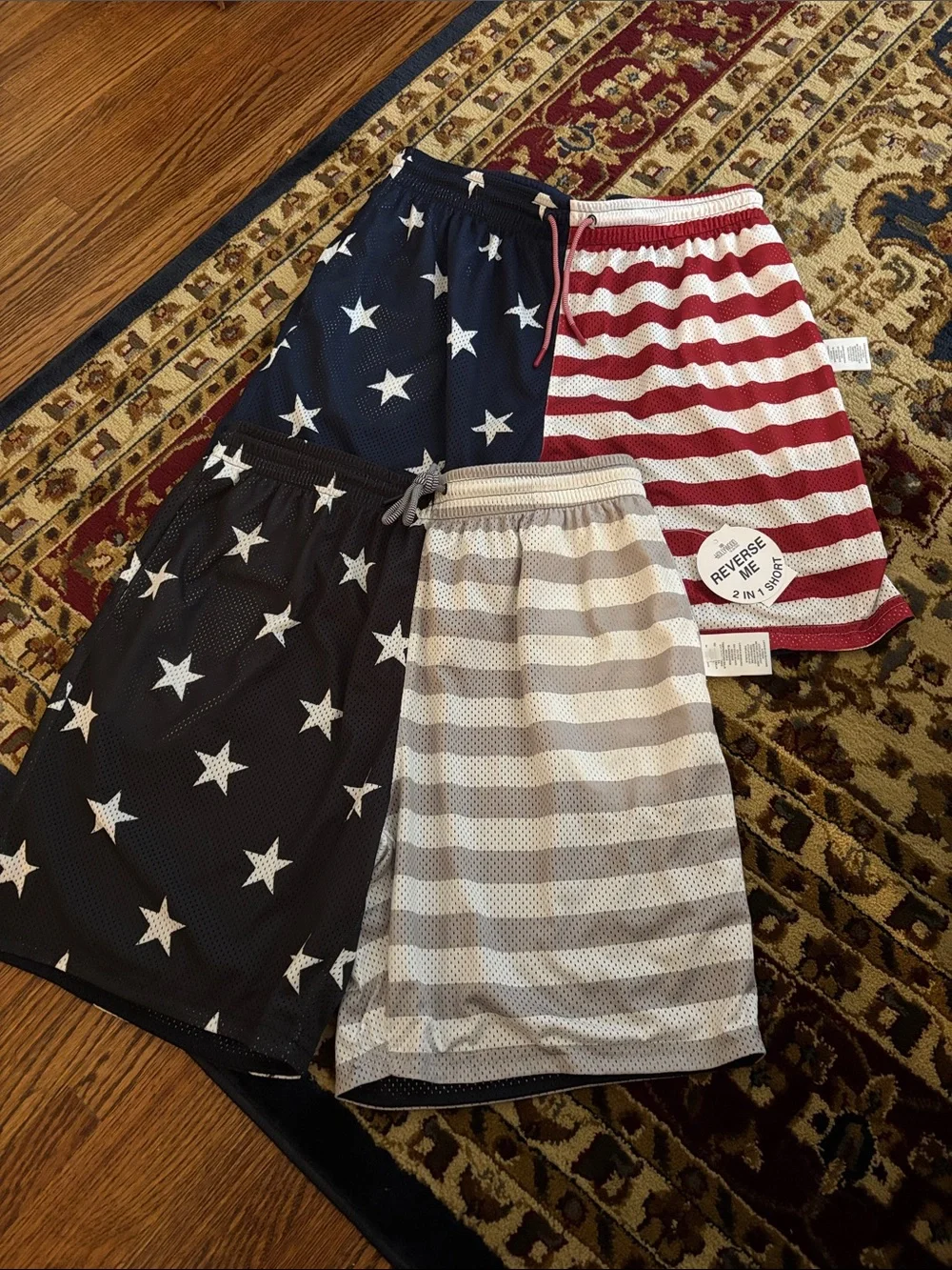 Mens USA American Flag in 1 Reversible Mesh Shorts M